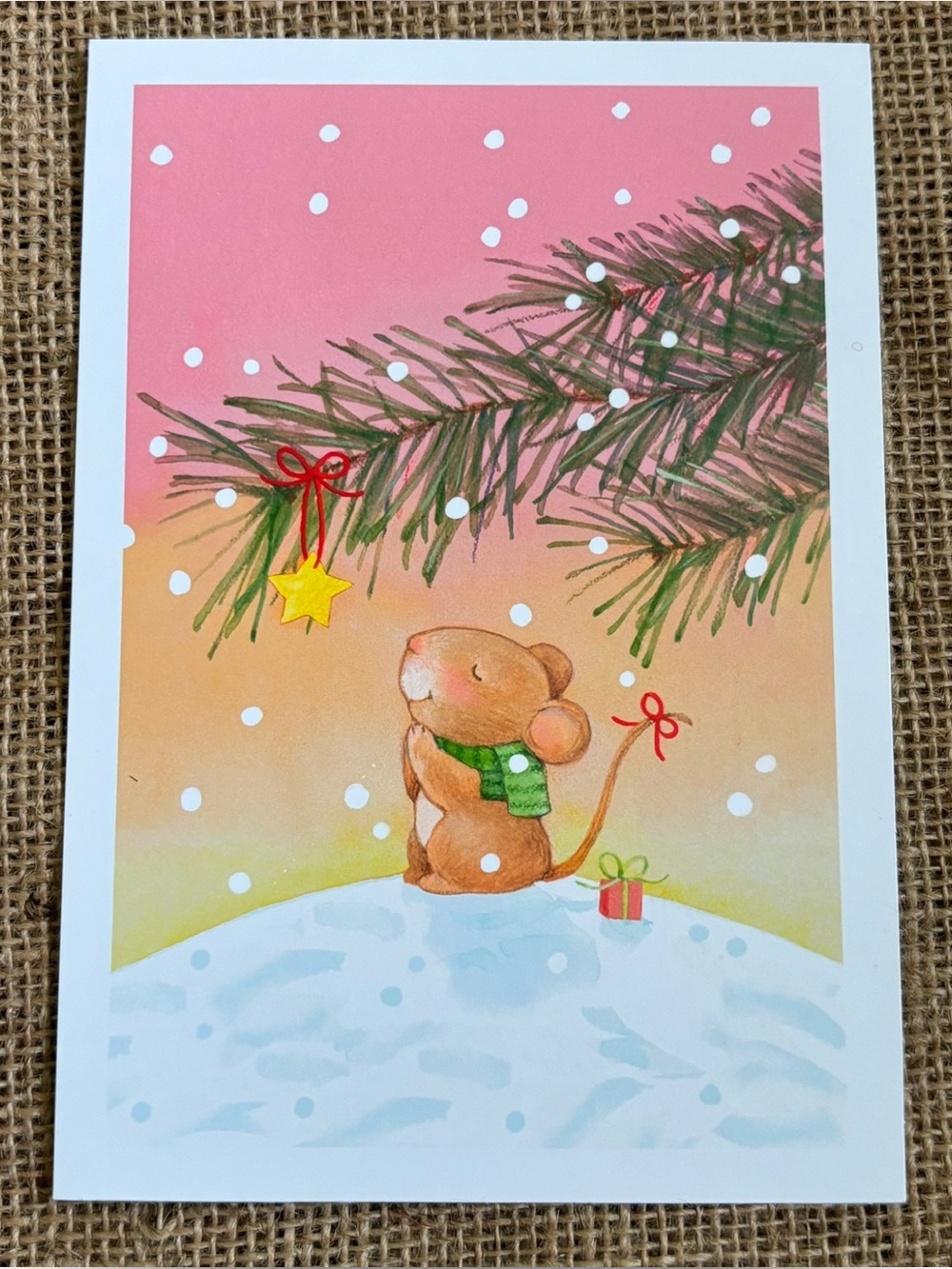 Anthropomorphic Mouse First Snowfall Christmas Card Cute Twee Framable